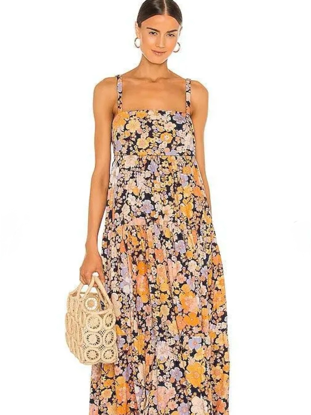 Free People Park Slope Maxi Dress in Black Floral Size XS